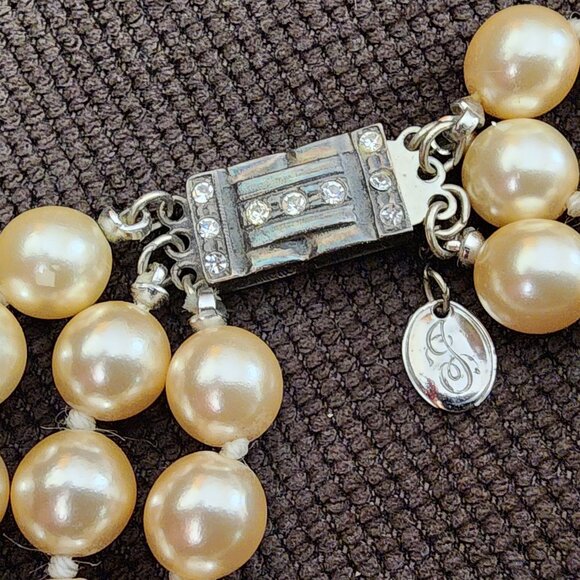 Franklin Mint Jackie Kennedy Triple Strand Pearl Necklace With CZ Clasp - Picture 12 of 16
